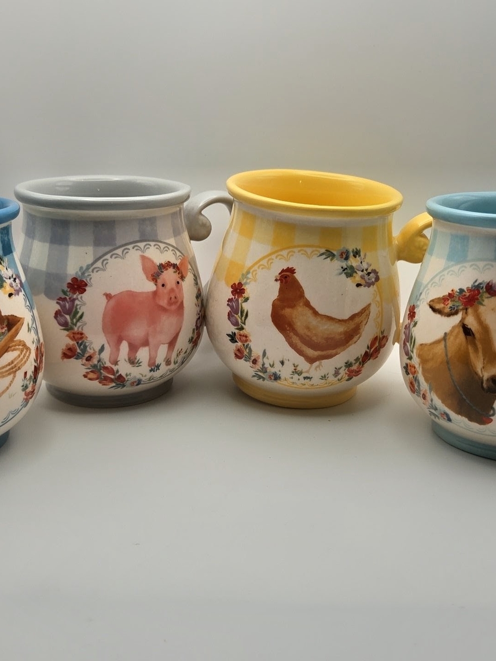 Pioneer Woman Gingham 4 Set Mugs